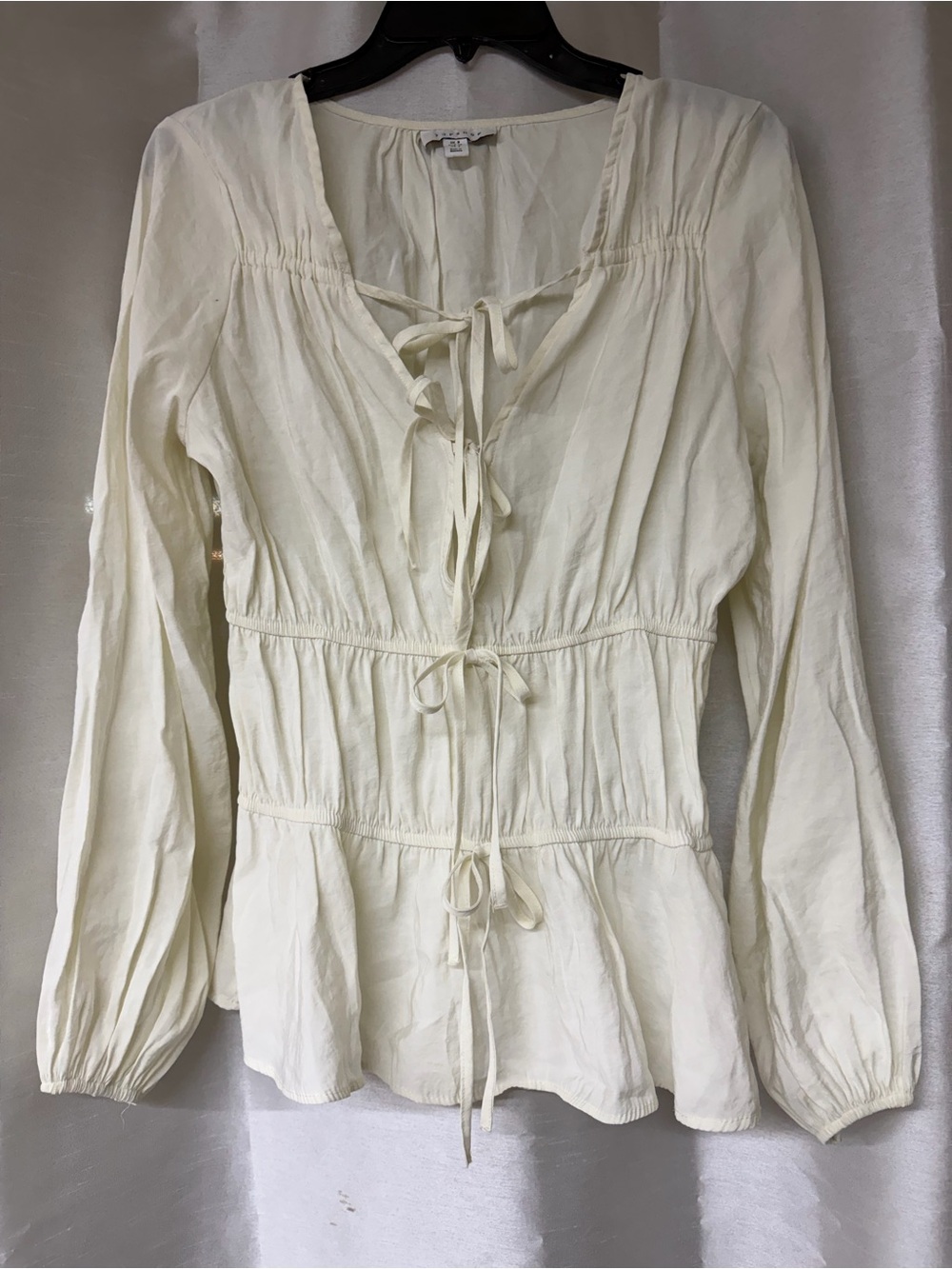 Topshop Cream Tie-Front Peasant Blouse